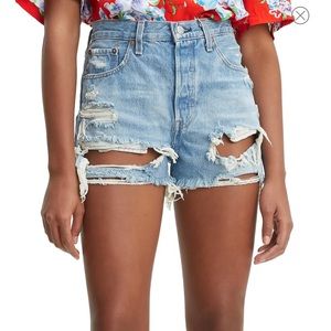 501 Levi’s High Waist Ripped Cutoff Denim Shorts